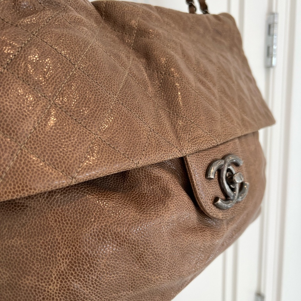 100% authentic classic CHANEL taupe tote bag.